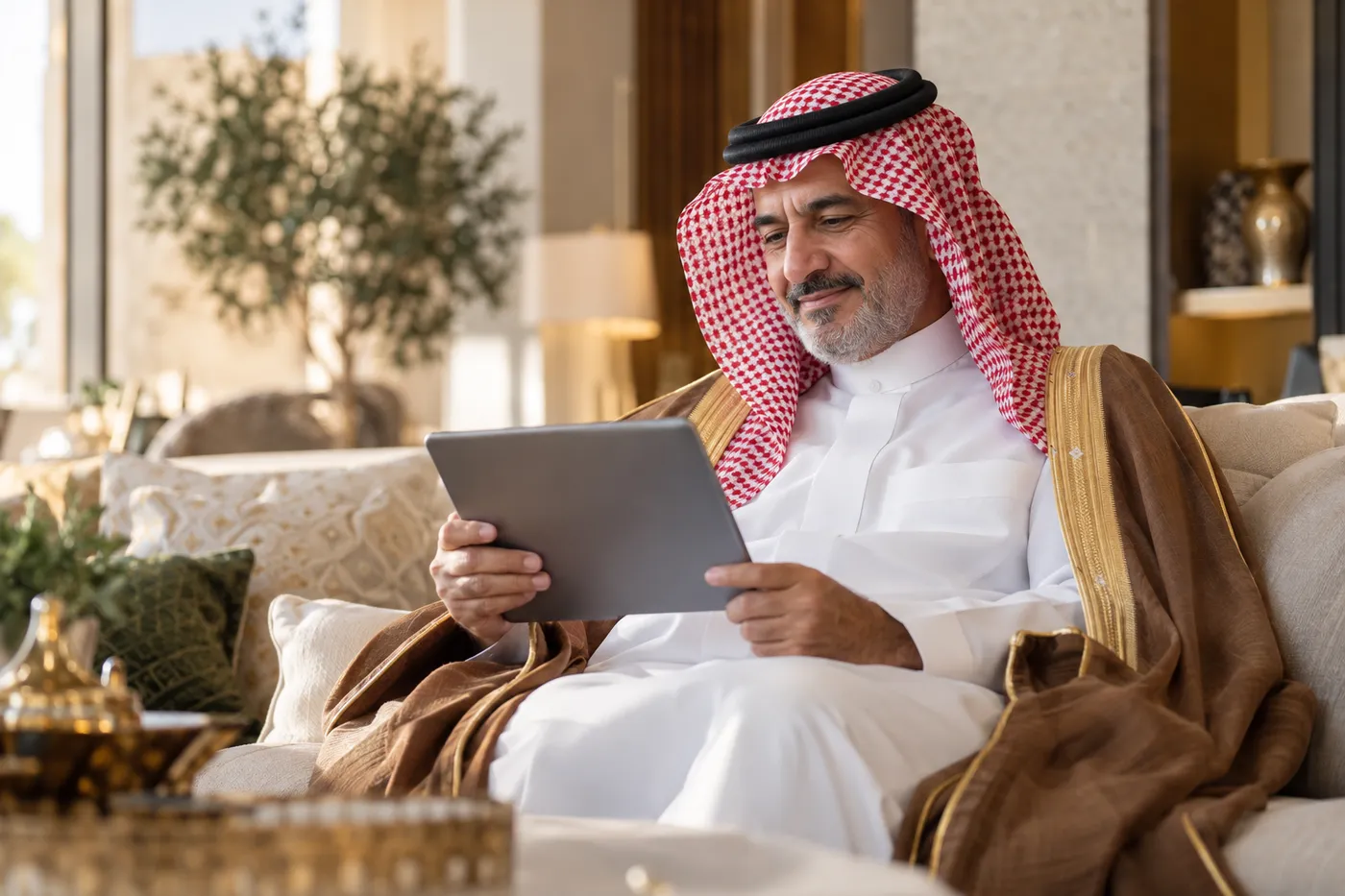 مستثمر يطّلع على أرباحه من جهازه